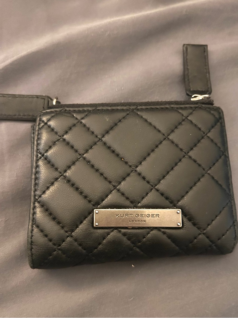 Kurt Geiger Black Quilted Wristlet Card Wallet with Plate